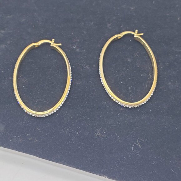 NWOT GOLD TONE RHINESTONE OVAL HOOP EARRINGS - Picture 4 of 4